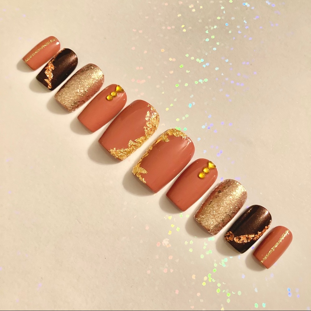 Pink and Gold fleck Press-On Nails